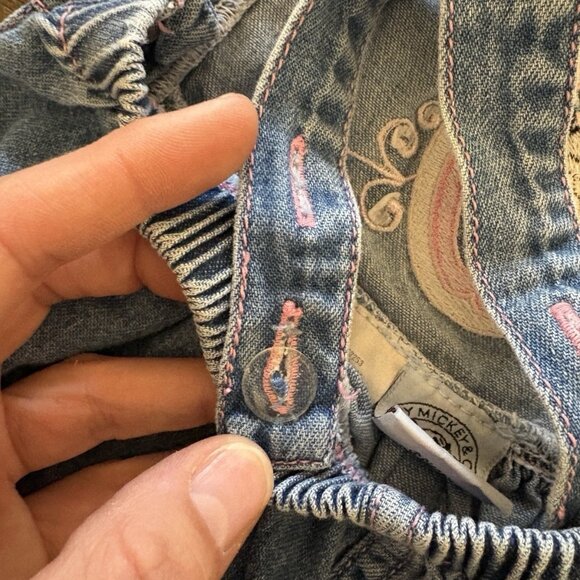 Vintage Baby Mickey Co Minnie Mouse Denim Baby Dress 12 Month Embroidered Patch - Picture 9 of 11